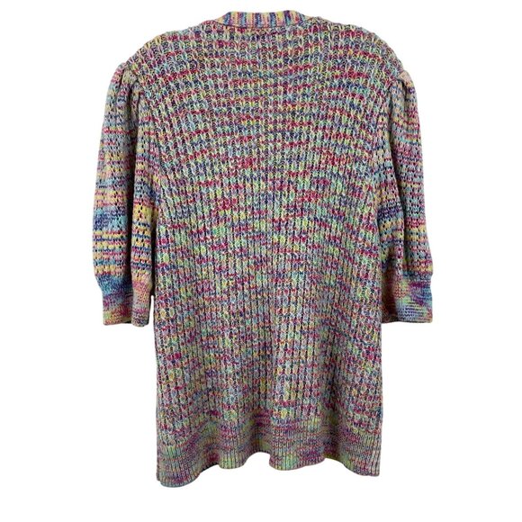Design 365 Short Sleeve Puff Button Chunky Cardigan Crochet Rainbow Womens 3X - Picture 2 of 9